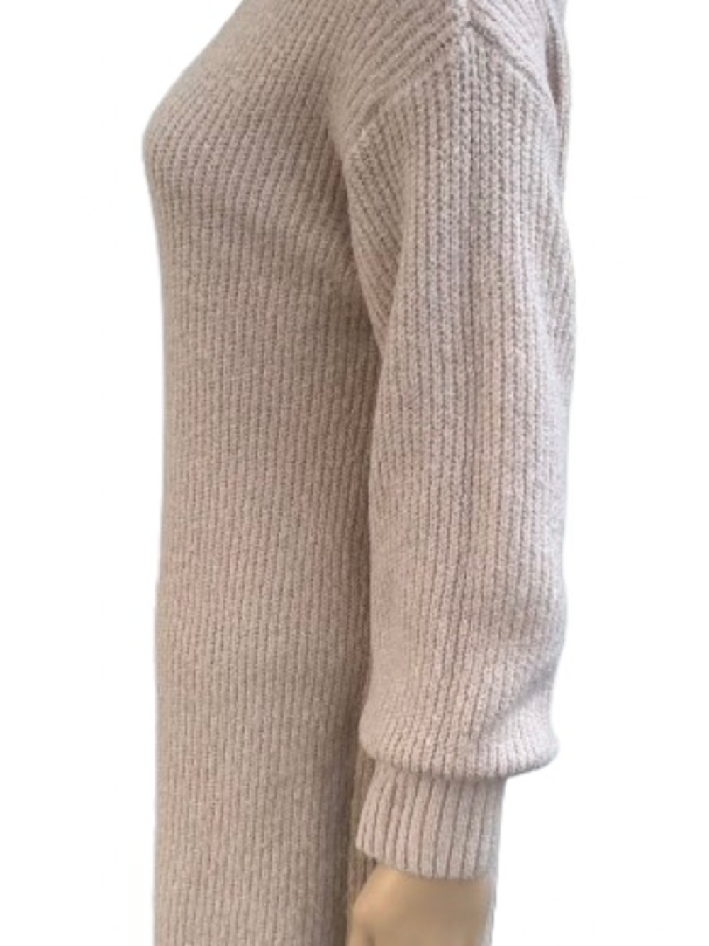 DREAMERS Mock Neck Ribbed Knit Sweater Dress Oatmeal Beige M/L - Picture 4 of 8